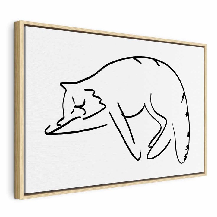 Картина в естествена дървена рамка - Мечтите на котката - 90 x 60 см