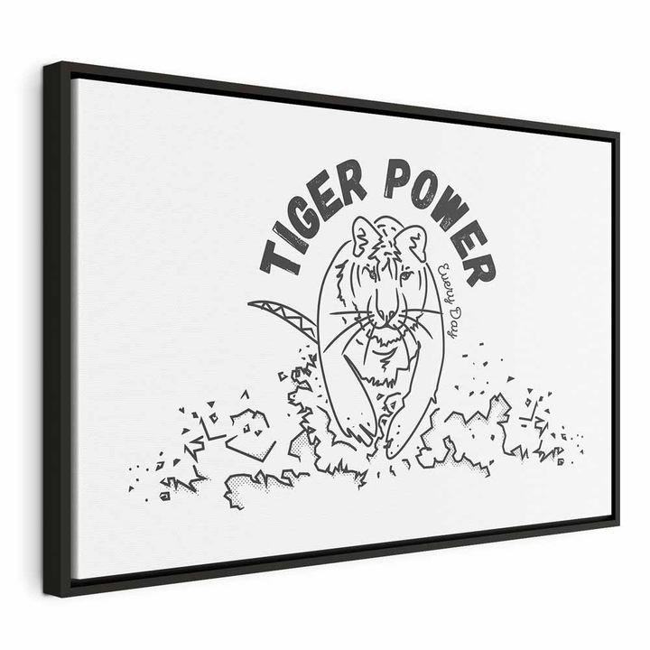 Картина в черна дървена рамка - Tiger Power - 120 x 80 см