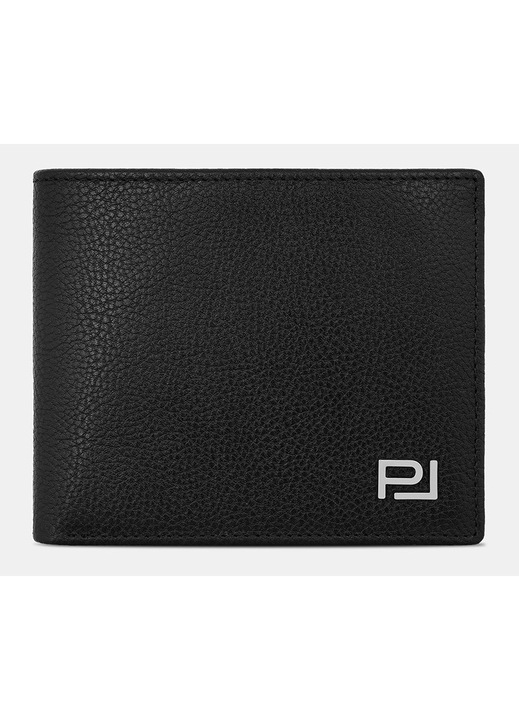 Portofel barbatesc din piele naturala neagra Pako Lorente, cu monograma metalica PL, compartimente pentru carduri si buzunar pentru monede