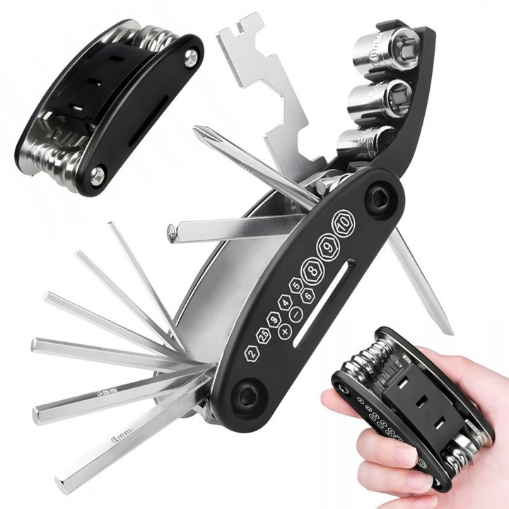 Set de chei și imbusuri 16 în 1, JollyMag, negru și argintiu, 9x2.5cm