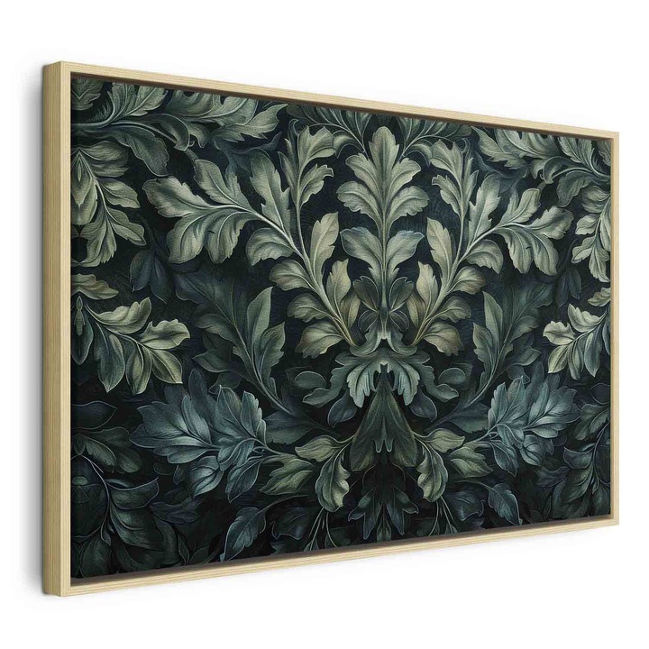 Картина в естествена дървена рамка - Victorian Green Leaves - 120 x 80 см