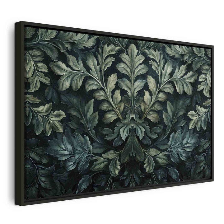 Tablou Intr-un cadru din lemn negru - Victorian Green Leaves - 120 x 80 cm
