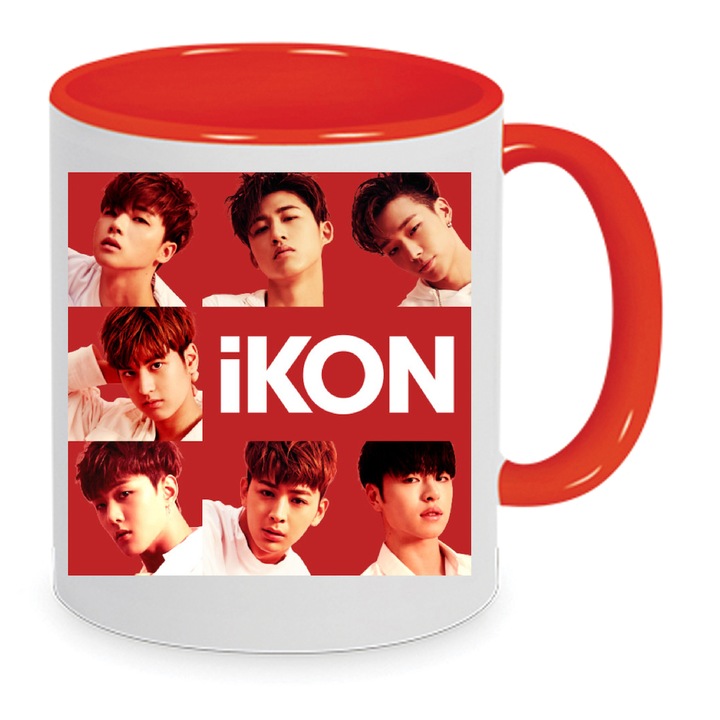 Cana ceramica iKON, 330ml, alb cu interior rosu, rezistenta la masina de spalat, design de inalta definitie