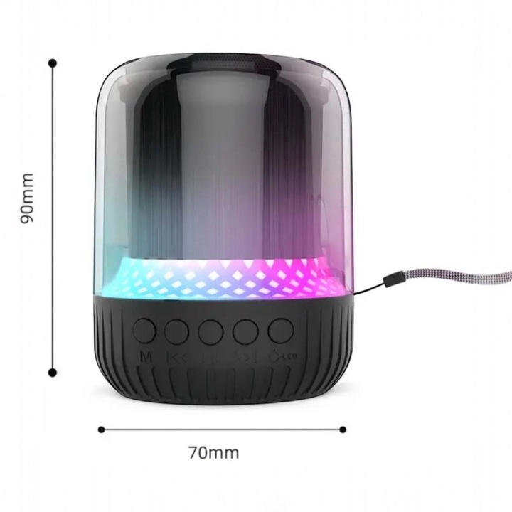 Mini Boxa Portabila RGB, 2.0, Wireless, Bluetooth, Sunet Puternic, 9cm, Multicolor