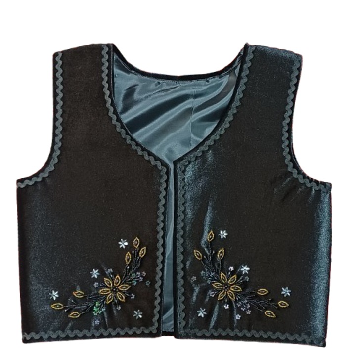 Vesta populara dama din catifea, cusuta cu margele, negru cu auriu, marime 40