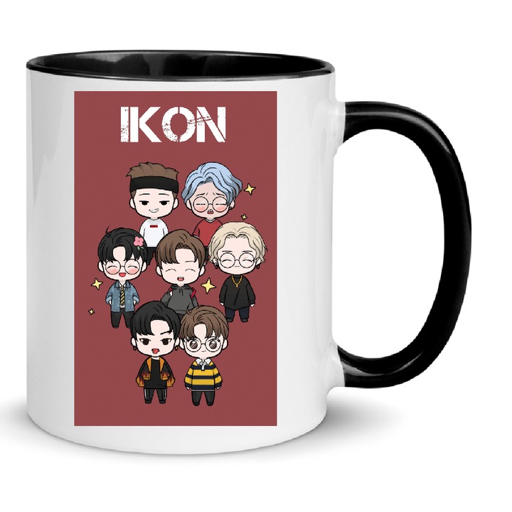 Cana ceramica iKON, 330ml, alb-negru, design modern, rezistent la masina de spalat, set de cani