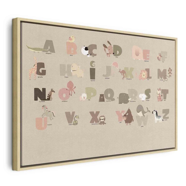 Tablou Intr-un cadru din lemn natural - Alphabet at the Zoo - 60 x 40 cm