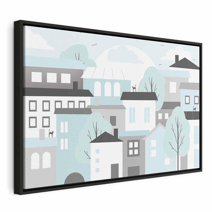 Tablou Intr-un cadru din lemn negru - Colorful Town - 90 x 60 cm