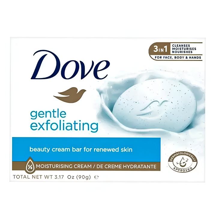 Dove Gentle Exfoliating szappan, 90 g, hámlasztó részecskékkel, arcra és testre