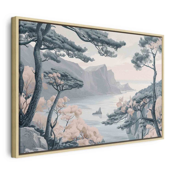 Kép természetes fakeretben - Pasztell tengerparti fák - 120 x 80 cm