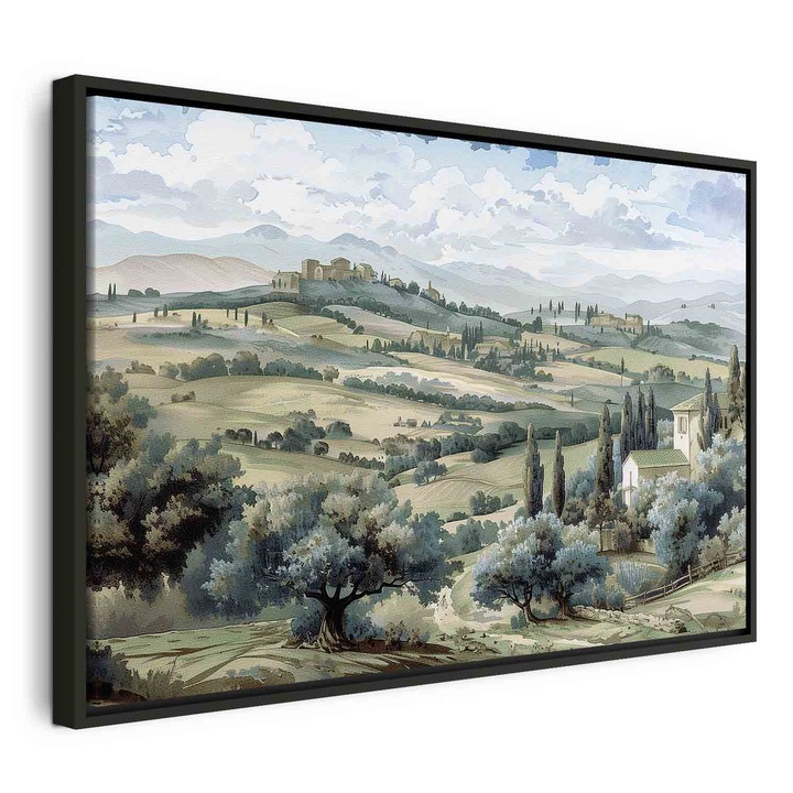 Kép fekete fakeretben - Toszkán zöld mezők - 120 x 80 cm