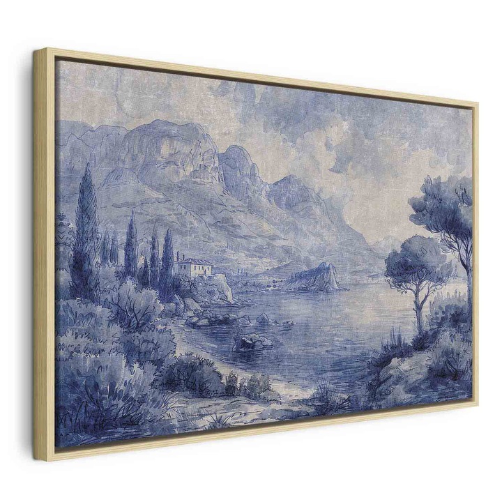 Tablou Intr-un cadru din lemn natural - Blue Bay - 90 x 60 cm