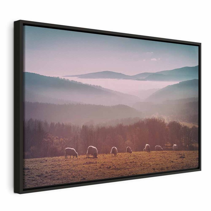 Tablou Intr-un cadru din lemn negru - Mountain Sheep - 120 x 80 cm