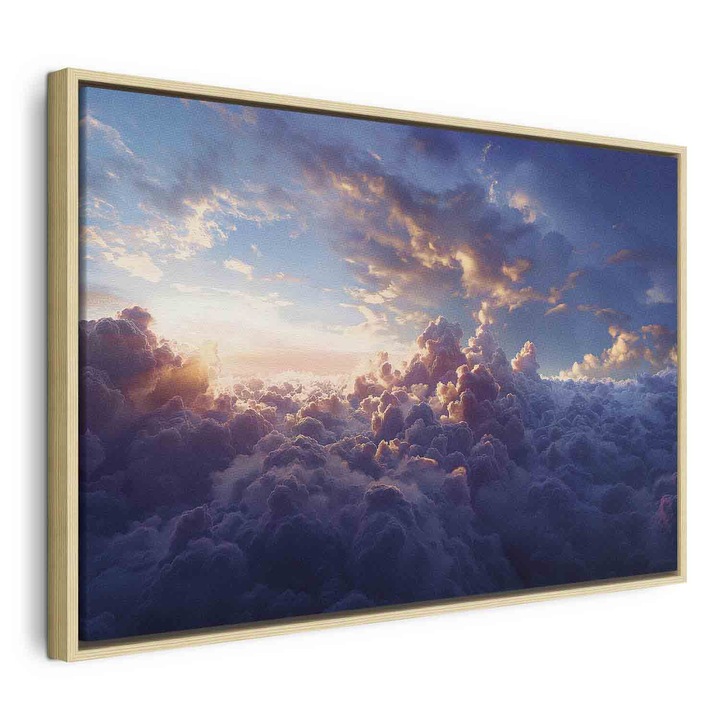 Tablou Intr-un cadru din lemn natural - Golden Sky Clouds - 120 x 80 cm