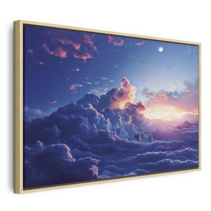 Tablou Intr-un cadru din lemn natural - Mountain Clouds Sunset - 120 x 80 cm