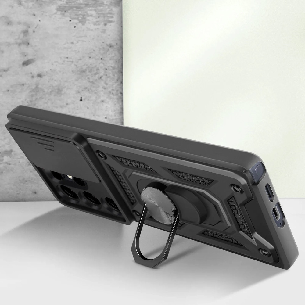 Husa pentru Samsung Galaxy S26 Ultra, Capac Culisant pentru Protectie Lentile, Functie Magnetica, Suportul Rotativ, Negru