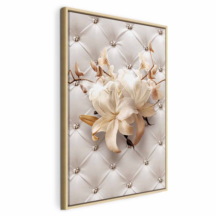 Tablou Intr-un cadru din lemn natural - Diamond Lilies - 40 x 60 cm