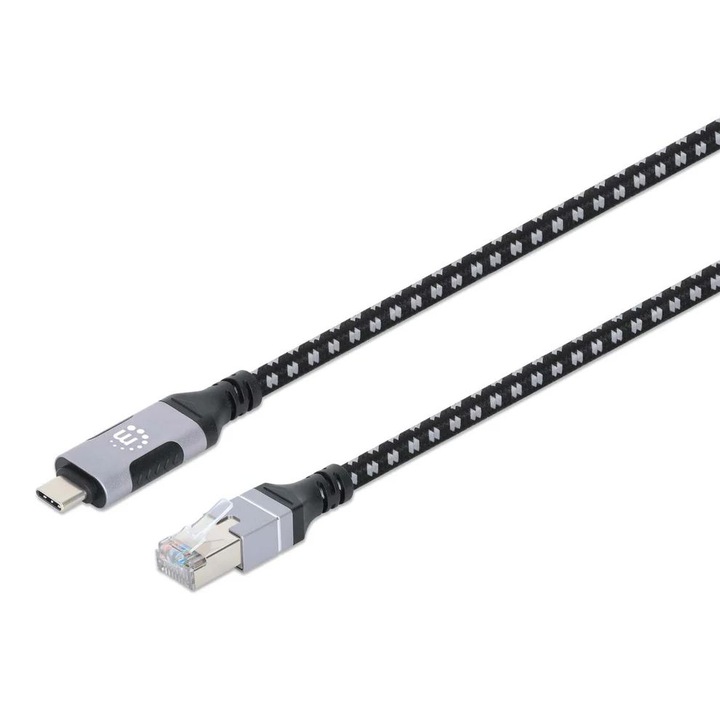Cablu retea Manhattan, CAT6 FTP, USB-C la Gigabit Ethernet, 2m, Negru/Argintiu