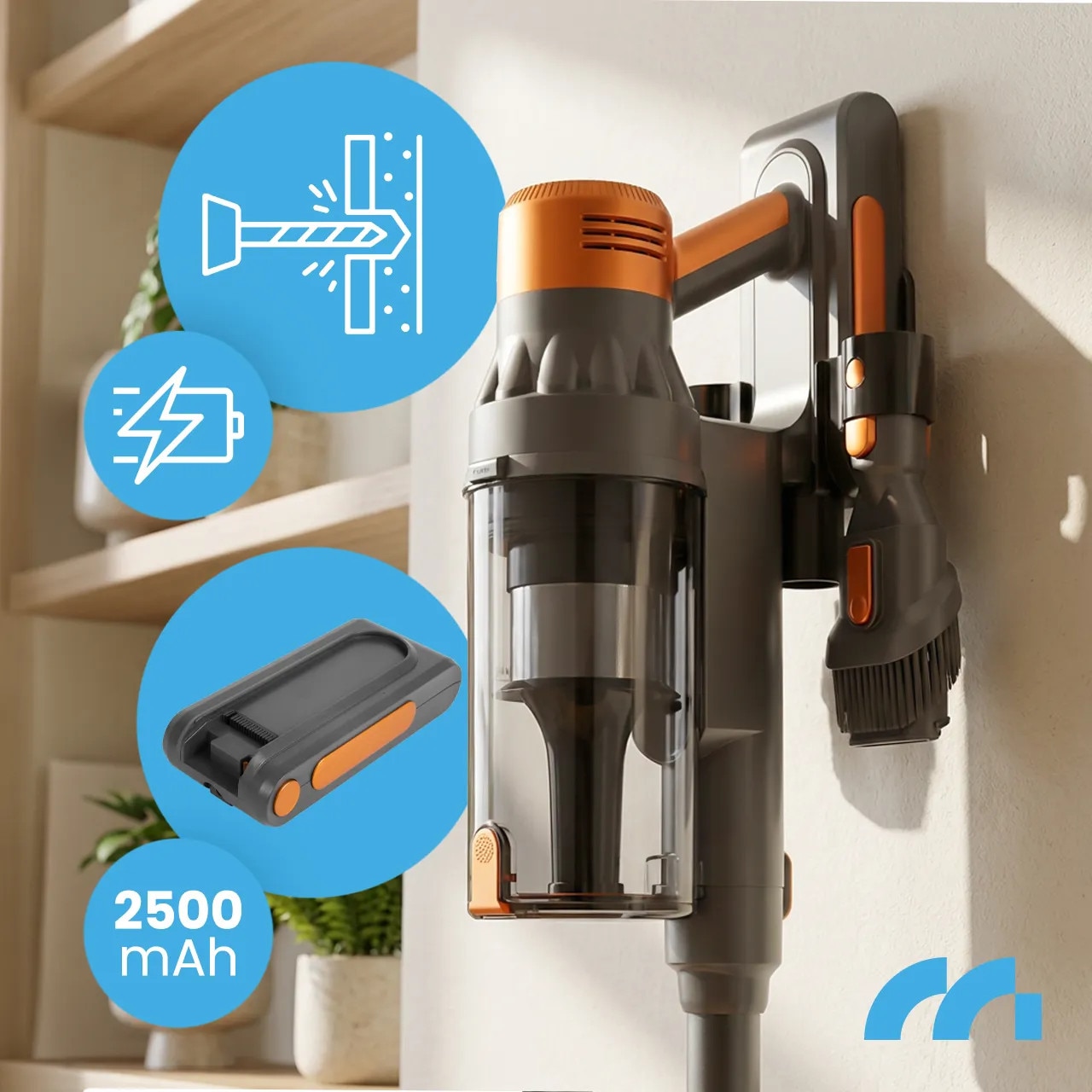 Aspirator vertical MalTec TURBOCYCLONE PRO4000, 500W, 3 în 1, perie electrică cu LED, rezervor 800ml, tub telescopic, bateria 2500mAh