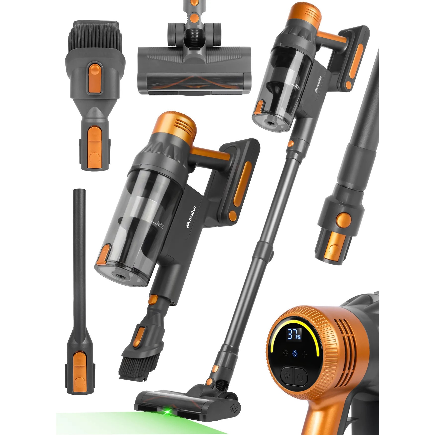 Aspirator vertical MalTec TURBOCYCLONE PRO4000, 500W, 3 în 1, perie electrică cu LED, rezervor 800ml, tub telescopic, bateria 2500mAh
