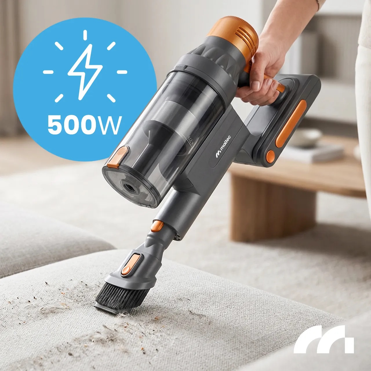 Aspirator vertical MalTec TURBOCYCLONE PRO4000, 500W, 3 în 1, perie electrică cu LED, rezervor 800ml, tub telescopic, bateria 2500mAh