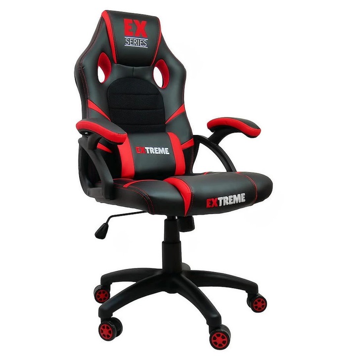 Gaming szék Extreme, EX Red modell, fekete/piros, méretek 51x50cm, maximális magasság 117cm, deréktámasszal