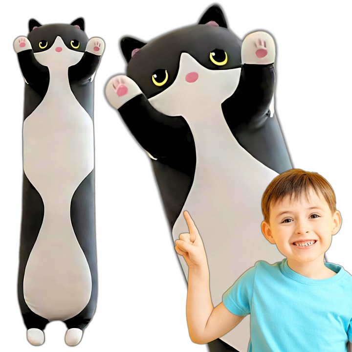 Jucarie de plus, DOMODA, pisica neagra si alba, 90 cm, pentru copii, spalabila