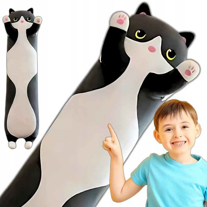 Jucarie de plus, pisica, 70 cm, negru/alb