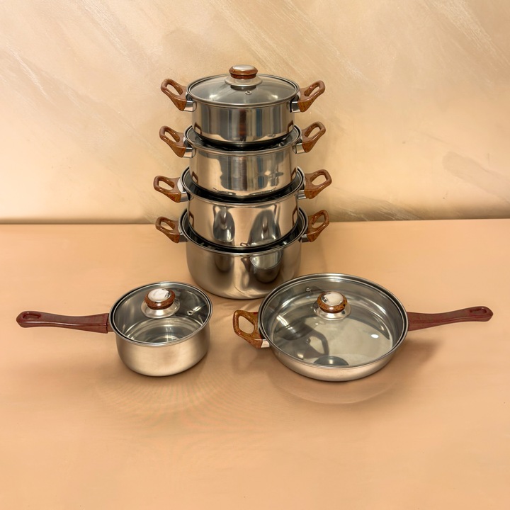 Prémium rozsdamentes acél edénykészlet – 13 részes, üvegfedővel