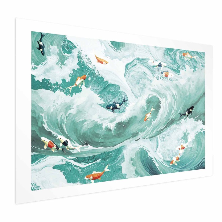 Poster Fara rama, cu margine - Fish and Waves - 30 x 21 cm
