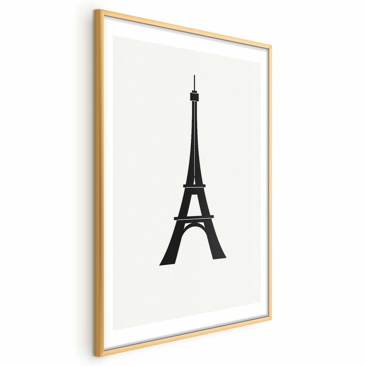 Плакат със златна рамка - Айфелова кула Simple Black - 60 x 90 см