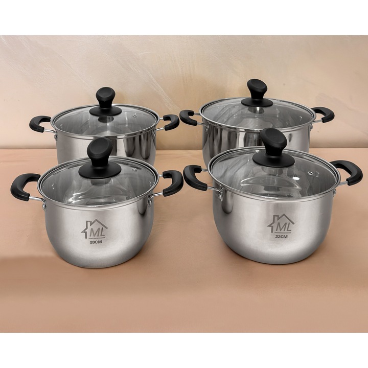 Prémium rozsdamentes acél edénykészlet üvegfedővel, 8 részes, dupla fogantyús