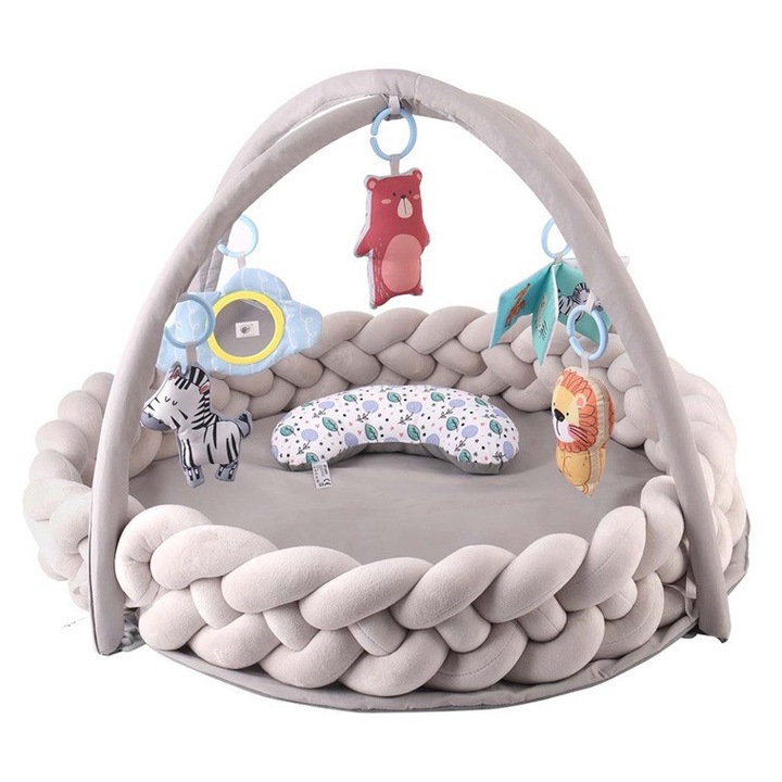 Covoras senzorial de joaca impletit TinyMini Braid 0+ cu arcade si laterale