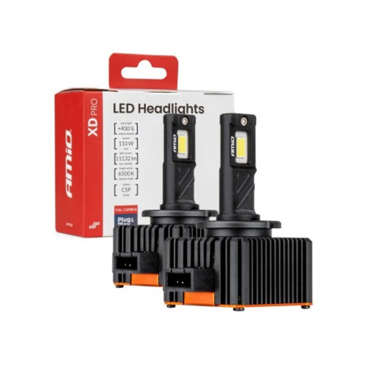 Set 2 leduri auto D1S, D1R Canbus, +400%, 110W, 11.132 Lm, 6500k, 12V, Amio