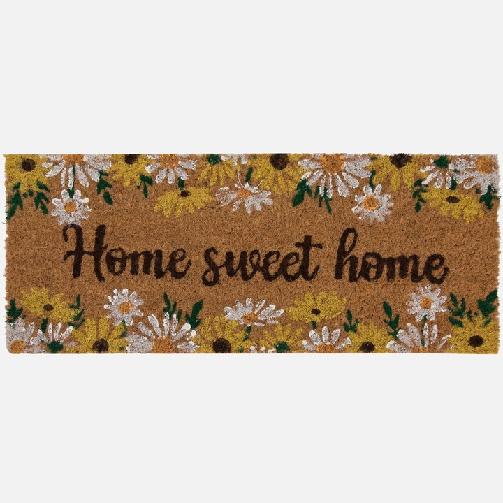 Covoras Intrare Treapta Usa Shopiens Pres Exterior Fibre Nuca Cocos Cauciuc Model Margarite Home Sweet Home Antiderapant 60x25cm