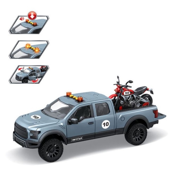 Masina Camioneta Off-Road de Transport Motocicleta Touring, cu Sunet & Lumini, Portiere functionale