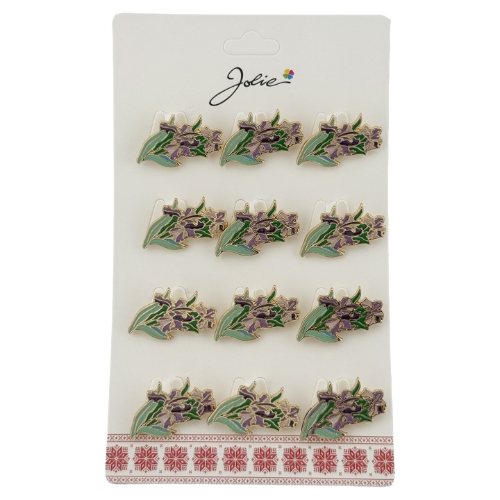 Set 12 Brose Martisor Flori, Jolie, Brose din Metal, Aspect Lacuit, 2 x 1, 5 cm, Verde deschis