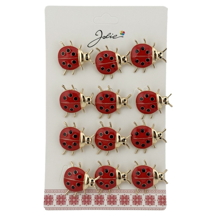 12 db-os Brose Martisor szett, Jolie, Nagy Katicabogár modell, Fém, Piros