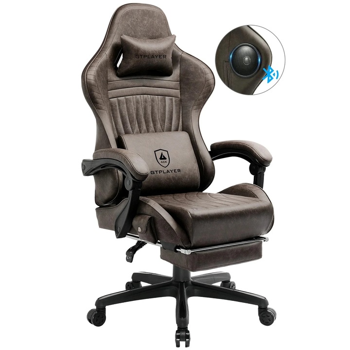 Ergonomikus gamer szék lábtartóval, hangszórókkal, világosbarna