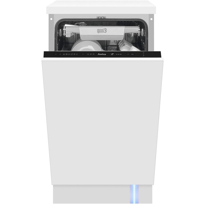 Mașină de spălat vase încorporabilă Amica DIM42E6EBqO, 45 cm, alb, 6 programe, 3 sertare