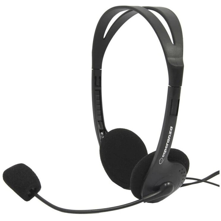 Esperanza EH102, Setul cu Casca Stereo cu Microfon si Control al Volumului, 2, 5m, Negru