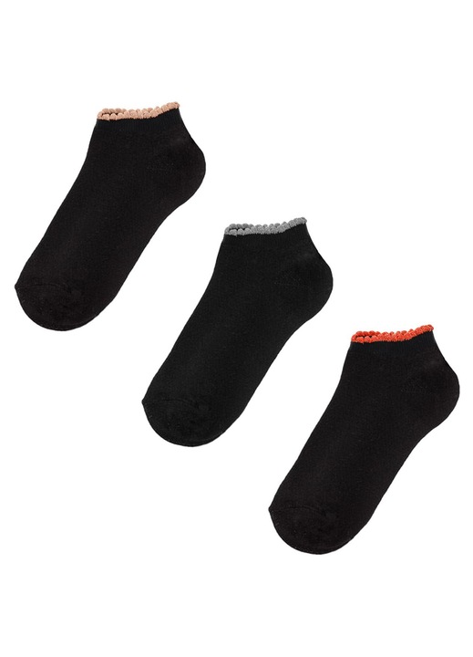 Sosete Scurte Negre cu Fir Colorat Lurex pentru Femei - 3 perechi 36-42