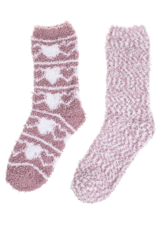 Sosete Pufoase Dama Nude Roz Alb cu Model Inimi (36-42) - 2 perechi