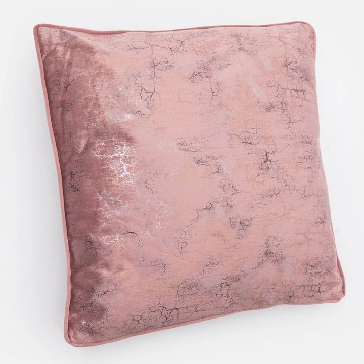 Perna Roz Velvet cu Folie Aurie Argintie 45x45cm