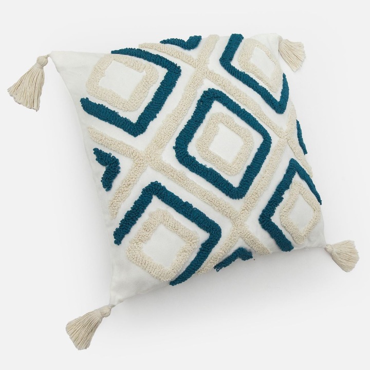 Perna Bej Petrol cu Modele Geometrice 43x43cm