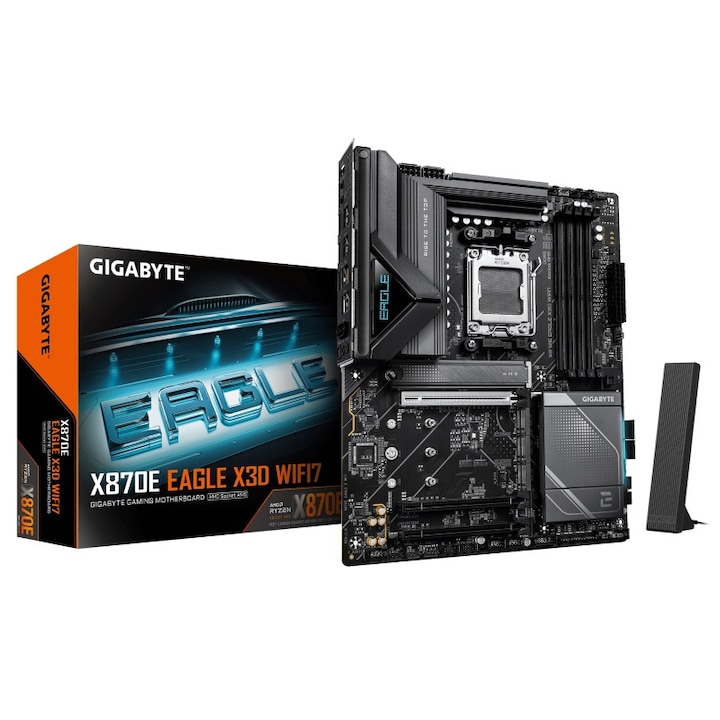 Дънна платка GIGABYTE X870E EAGLE X3D WIFI7, AMD, Socket AM5, AMD Ryzen 7000 Series, AMD Ryzen 8000 Series, AMD Ryzen 9000 Series, DDR5-SDRAM
