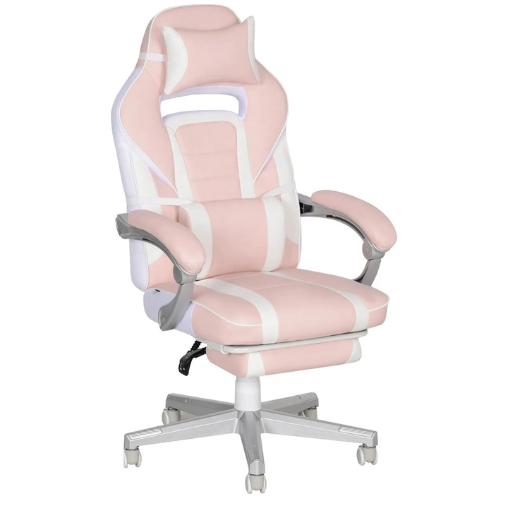 Gaming szék, dönthető, forgatható, lábtartós, rózsaszín