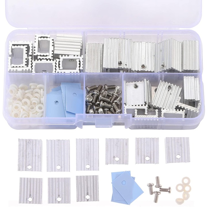 Set 30 piese kit de izolatie TO-220, Parafasa, radiator din aluminiu, 3 dimensiuni, pentru MOSFET Transistor