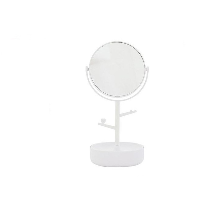 Oglinda de masa cu organizator pentru bijuterii, inaltime 33 cm, alb