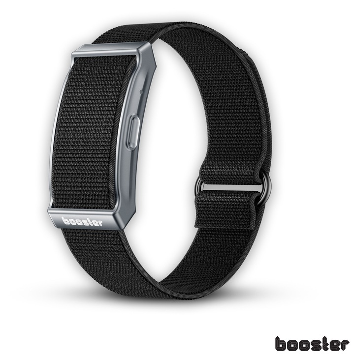 Bratara inteligenta Booster Ultra pentru sanatate, dispozitiv portabil de urmarire a activitatii si fitnessului pentru modul multi-sport, monitorizare continua automata a datelor de sanatate pe tot parcursul zilei, imbunatatirea somnului, Black Textile